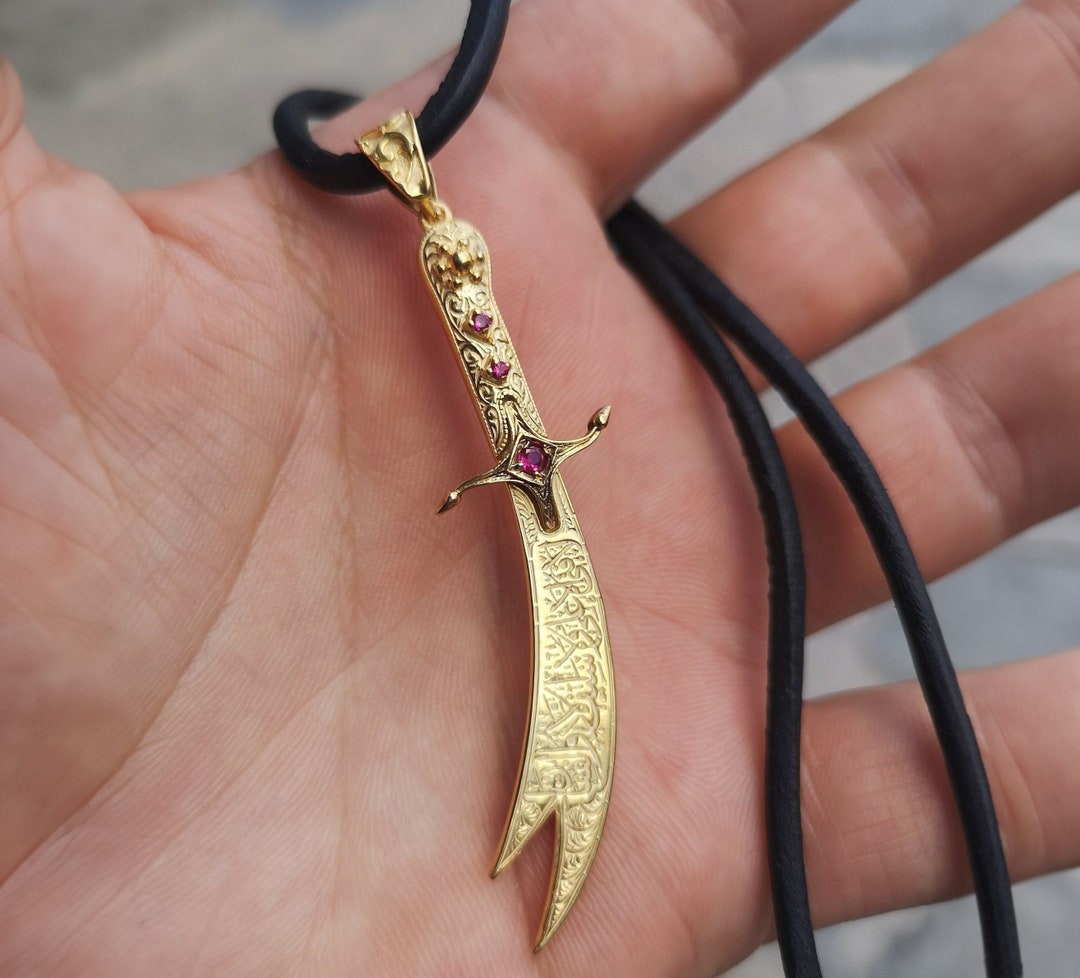 Gold Plated Zulfiqar Necklace, 925 Sterling Silver, Silver Necklace,925 ...
