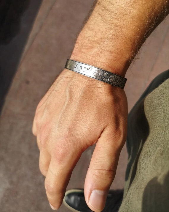 Mens silver bracelet engraved hotsell on inside