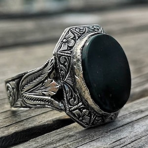 Personalization Heliotrope Stone Engraving Silver Ring, 925k Sterling Silver, Men Rings, Jewelry, Gemstone Ring, Heliotrope, Engraving Ring