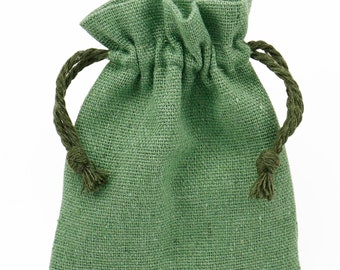 Green Cotton Linen Gift Bags Drawstring Jewellery Pouches Eco-friendly Wholesale Packaging