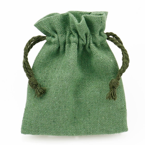 Green Cotton Linen Gift Bags Drawstring Jewellery Pouches Eco-friendly Wholesale Packaging