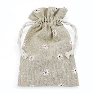 Sacs cadeaux en coton et lin marguerite, pochettes à bijoux avec cordon de serrage, emballage de gros respectueux de l'environnement