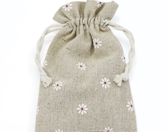 Daisy Cotton Linen Gift Bags Drawstring Jewellery Pouches Eco-friendly Wholesale Packaging