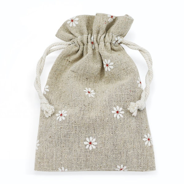 Daisy Cotton Linen Gift Bags Drawstring Jewellery Pouches Eco-friendly Wholesale Packaging