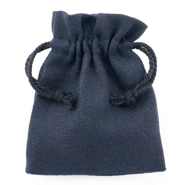 Navy Cotton Linen Gift Bags Drawstring Jewellery Pouches Eco-friendly Wholesale Packaging