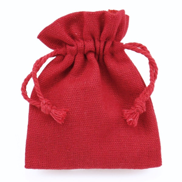 Red Cotton Linen Gift Bags Drawstring Jewellery Pouches Eco-friendly Wholesale Packaging