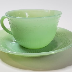 Vintage Fire King Jadeite Alice Cups & Saucers