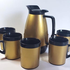 Vintage 1970s Thermo-Serv Coffee Carafe & Mug Set by West Bend