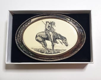 Vintage Barlow &quot;End of the Trail&quot; Silver Belt Buckle