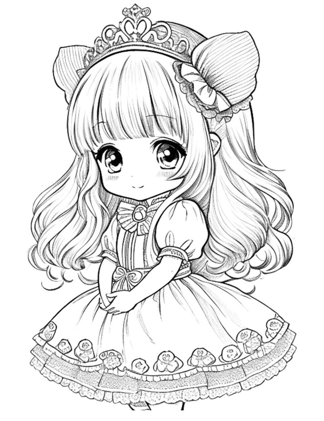 Princess Pretty 20 Printable Colouring In Pages Cute Anime Etsy