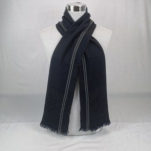 Louis Vuitton Monogram Unisex Cashmere Fringes Logo Knit & Fur Scarves, Blue