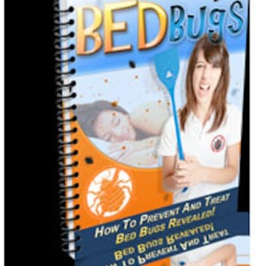 Puede incluir: Un libro titulado "BEDBUGS" con una portada azul y naranja. La portada presenta a una mujer sosteniendo una raqueta para insectos azul y un primer plano de una chinche. El título del libro está en letras blancas grandes y en negrita. El texto en la portada dice "How to Prevent and Treat Bed Bugs Revealed!" y "Bed Bug Killer!"