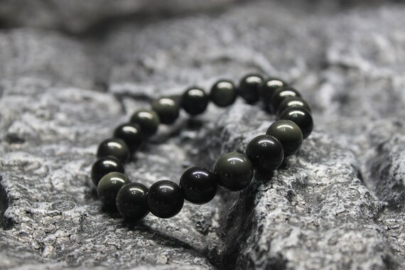 Genuine Natural Obsidian Stone Bracelet Bead Size 10mm Women men