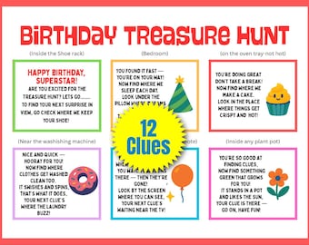 Indoor Birthday Schatzsuche Hinweise: Schnitzeljagd Spiel (PDF)