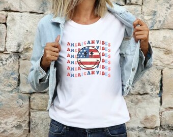 American Vibes Smiley Face T-shirt: Patriotic 4th of July Tee