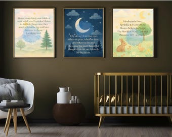 Woodland Watercolor Quote Prints – Whimsical Nursery Wall Art (Digital Download)