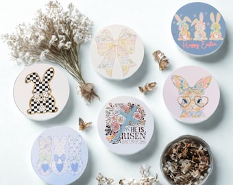 Easter Faith-Themed 3” Round Cardstock Cutouts – Bunnies, Bows & “He Is Risen” Designs