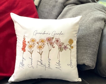 Personalized Grandma's Garden Pillow: Birth Month Flowers