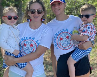 American Babe Smiley Face T-shirt: Patriotic 4th of July Tee