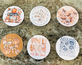 Fall Christian Cardstock Cutouts: Pumpkin, Floral & Scripture - 3" Rounds