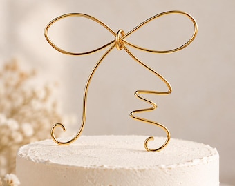 Décoration de gâteau nœud personnalisé | Lettre monogramme pour gâteau | Breloque nœud noir en fil métallique | Décoration initiale pour anniversaire ou mariage
