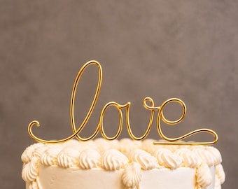 Décoration de gâteau « Amour » en fil de fer | Décoration de gâteau dorée | Décoration de gâteau faite main