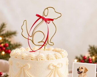 Dog Cake Topper Christmas Made of Wire with Red Bow | Dog Cake Decoration | Personalized from Photo