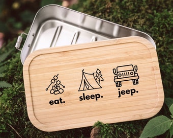 Brotdose personalisiert, Edelstahl Brotdose Trennsteg, Lunchbox Holz mit Name, Camper Geschenk, Geschenke für Männer