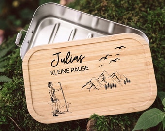 Brotdose personalisiert, Edelstahl Brotdose Trennsteg, Lunchbox Holz mit Name, Brotdose Kind, Geschenke für Männer