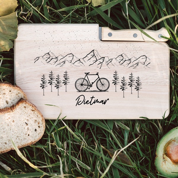 Cutting board men, gifts for men, board with knife, bicycle gift, bicycle board, men's gifts