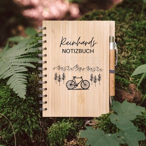 Personalized notebook, gifts for men, men's gift, bicycle gift, wooden notebook, travel diary