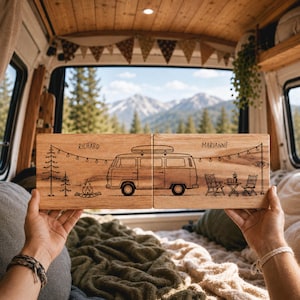 Partnerbrettchen Camper, Geschenkidee für Paare, Hochzeitsgeschenk, Campervan, personalisiertes Geschenk, Paarbrettchen Reise, Wohnmobil