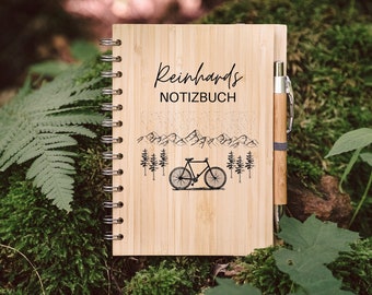 Notizbuch personalisiert, Geschenke für Männer, Männer Geschenk, Fahrrad Geschenk, Notizbuch Holz, Reisetagebuch