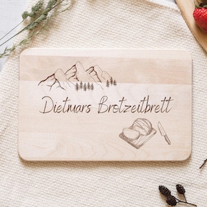 Brotzeitbrett, Frühstücksbrett personalisiert, Brotzeitbrett mit Gravur, Holzbrett Berge, Jausenbrett, Vesperbrett, Abenteuernah