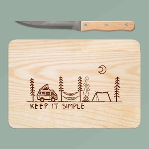 Geschenke für Männer, Männer Geschenk, Camping Geschenk, Brotzeitbrett personalisiert, Frühstücksbrett personalisiert, Brett mit Messer