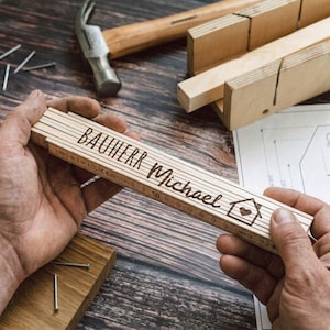 Zollstock Bauherr, Bauherr, Hausbau, Maßstab Bauherr, Richtfest, Einzugsgeschenk, Meterstab Bauherr, Zollstock Richtfest personalisiert