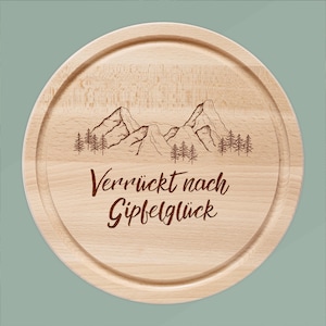 Brotzeitbrett mit Gravur, Frühstücksbrett personalisiert, Brotzeitbrett rund, Holzbrett, Holzbrett rund, Schneidebrett Berge