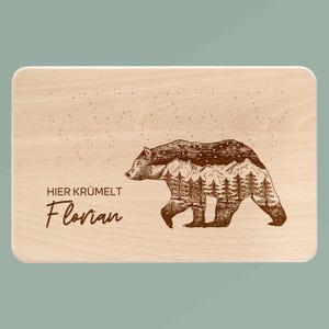 Holzbrett mit Gravur, Frühstücksbrett personalisiert, Frühstücksbrett Bär, Holzbrett personalisiert, Geschenk Camper, Jausenbrett