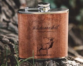 Fiaschetta In Legno Con Incisione Personalizzabile - 180 Ml, Acciaio Inox, Regalo Originale Per Lui E Lei