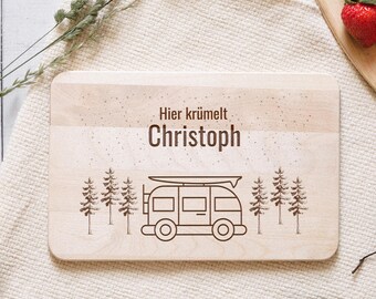 Holzbrett Camping, Frühstücksbrett personalisiert, Frühstücksbrett Holz, Holzbrett personalisiert, Geschenk Camper, Jausenbrett