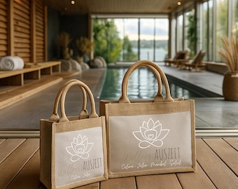 Jutetasche personalisiert, Wellness, Sauna Geschenk, Baumwolltasche, Geschenk Freundin, Saunatasche, Geschenk Mädelsabend, jga