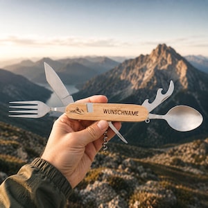 Wandern Geschenk, Camping, Besteck Multitool, Taschenmesser, Geschenke für Männer, Campingbesteck, Wanderbesteck, Camping Zubehör