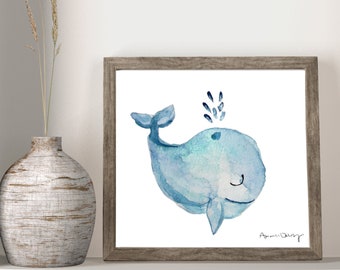 Baby Whale Watercolor | Nursery Art | Baby Gift | Underwater Scene | Ocean Artwork