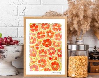 Dried Citrus Watercolor Print | Grapefruit Art | Kitchen Decor