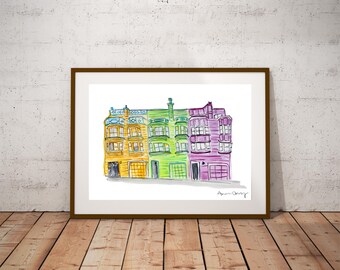 San Francisco Building Watercolor Painting Print | Inner Sunset House | Iconic Architecture Painting