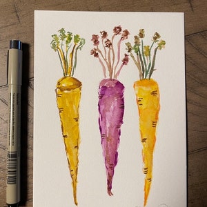 Original Rainbow Carrots Painting | Vegetable Art | Watercolor Painting