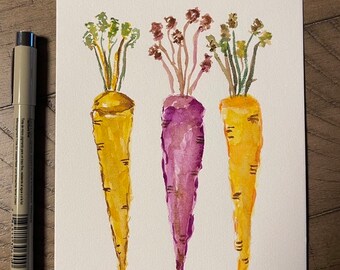 Original Rainbow Carrots Painting | Vegetable Art | Watercolor Painting