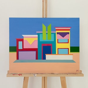 Residential reverie. 40x50 cm. Original abstract painting. Acrylic on canvas. Geometric art