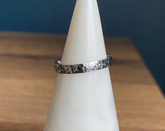 Oxidised Sterling Silver Textured Band