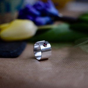 Super Wide Sterling Silver Ring & Garnet